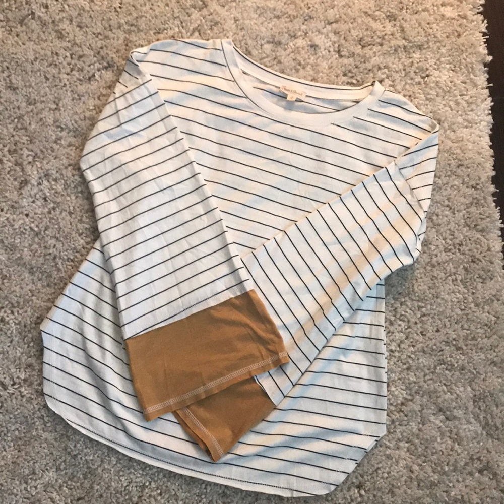 Hem and Thread Contrast Sleeve Hem Stripe Top Sz M - Picture 3 of 4